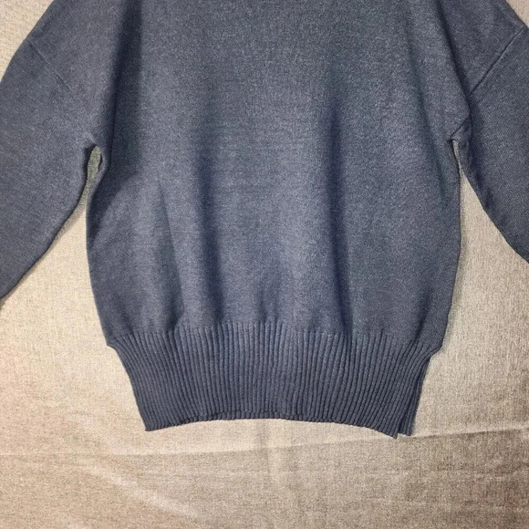 New Sweater Women's Size XXL Denim Blue Oversized Fit Ribbed Long Side Slits - Picture 3 of 5